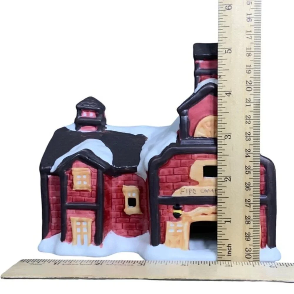 Vintage Christmas Village Light Up Fire House Porcelain Bisque by Liberty Bell